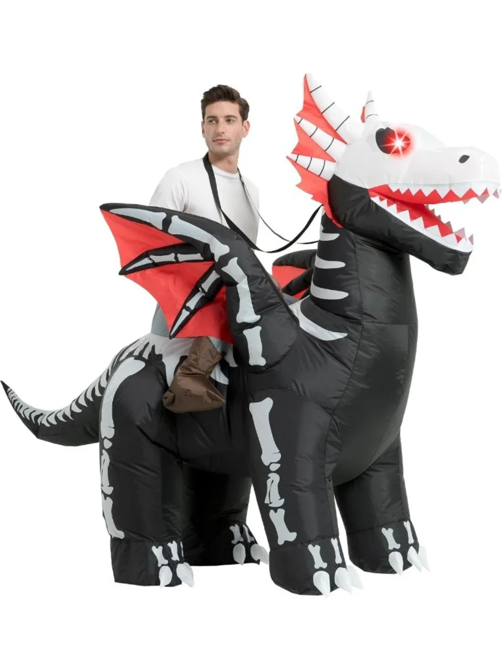 Adult Halloween Inflatable Costume - Light-Up Skeleton Dragon Suit for Parties